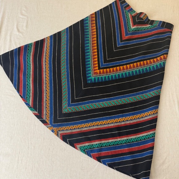 Vintage Southwestern Woven Chevron Stripe A-Line Midi Skirt Black Multi Sm/Md - Picture 12 of 13